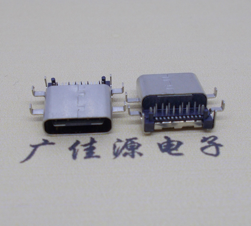 临沂卧式type-24p母座前插后贴6脚插板，板上型type-c母座接口