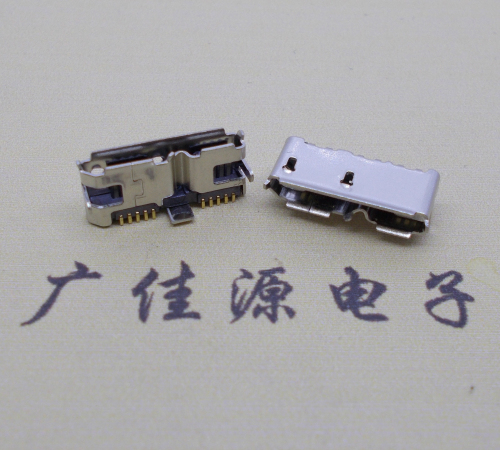 临沂 双接口micro usb3.0母座有卷边10pin三个固定脚插板