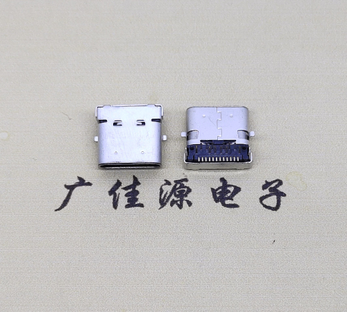 临沂type c24p板上双壳连接器接口 DIP+SMT L=10.0脚长1.6母头